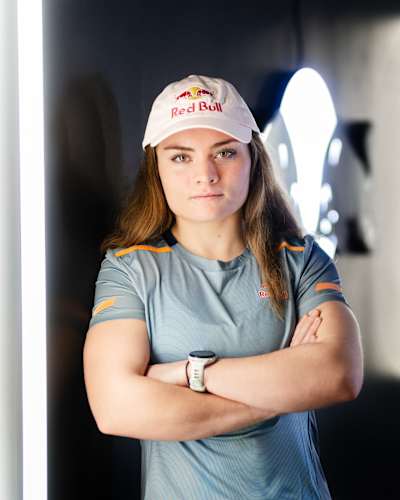HYROX athlete Lucy Procter poses during a 2025 Red Bull portrait session in Thalgau, Austria.