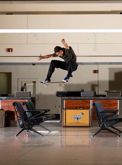 Daniel Barousse performs an ollie at Red Bull Terminal Takeover 