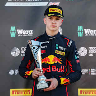 Fionn McLaughlin on the podium of British F4 in Donington 2025