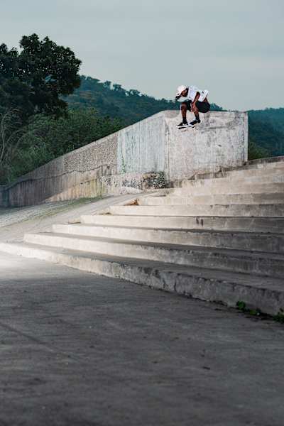 Zion Wright does switch frontside 180 ollie into the bank while filming YOU GOOD?