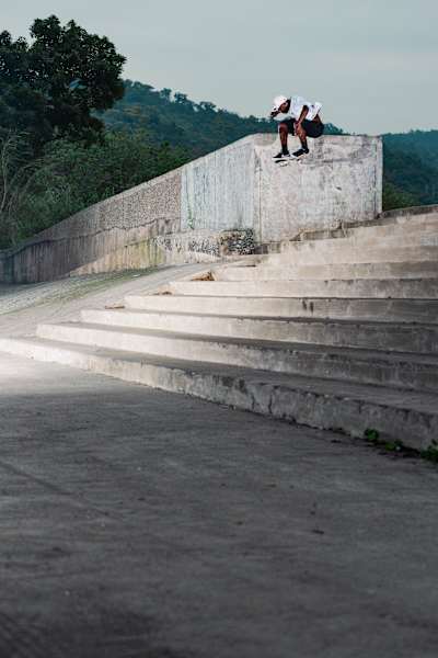 Zion Wright does switch frontside 180 ollie into the bank while filming YOU GOOD?