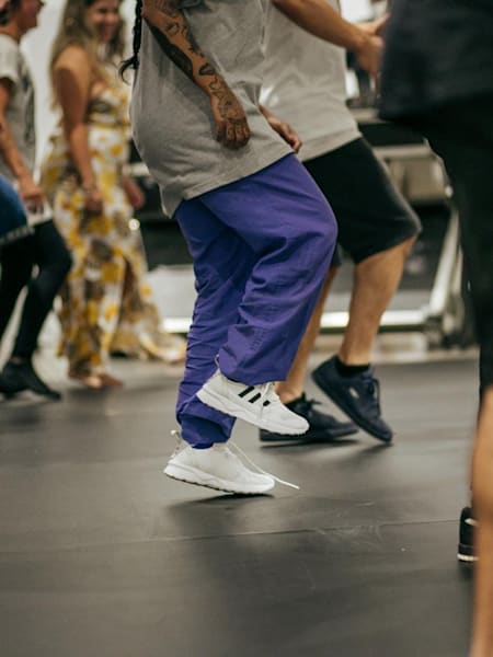 Feet of dancers during a workshop at Red Bull Station.