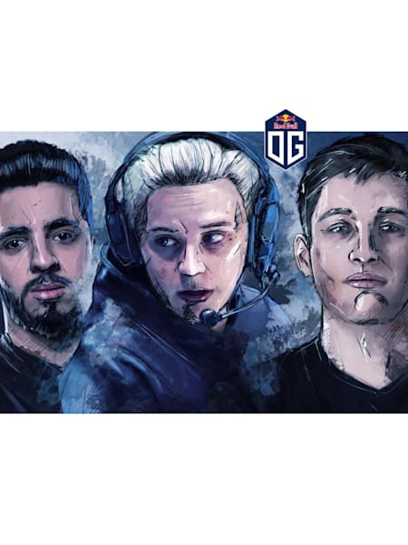 Artwork of the five members of the OG CS:GO esports team.