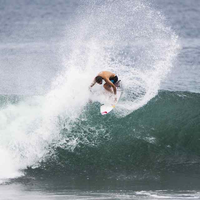 Surfer Gabriel Villarán delivers an epic surf manoeuvre at Playa Hermosa, Costa Rica, capturing unstoppable Red Bull energy at its finest, April 29, 2014