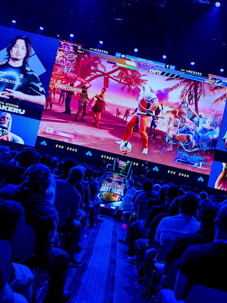 Kakeru and MenaRD face off on the main stage at EVO Championship Series in Las Vegas, Nevada, USA on August 3, 2025 