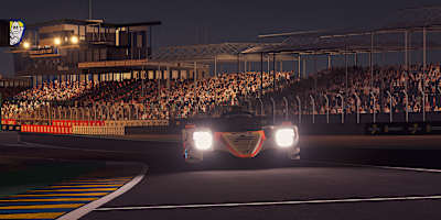 Night time action at the virtual 24 Hours of Le Mans esports race.