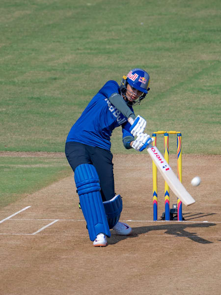 Indian opening batter Smriti Mandhana plays a shot.