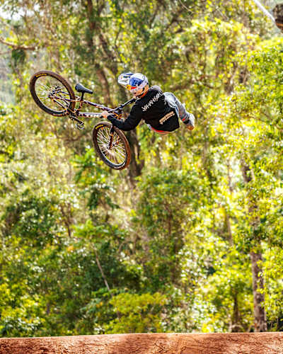 Emil Johansson performs gravity-defying bike stunts at Crankworx, Cairns, 2024
