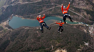 Fred Fugen, Vince Reffet and Jean-Phi Teffaud enjoy their jump in Les Gorges de la Bourne, France on March 7th 2012