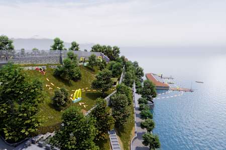 Drone racing pilots are seen competing in the virtual setting of Lake Zurich in Switzerland in DCL – The Game during the Drone Champions League on 3 & 4 October, 2020.