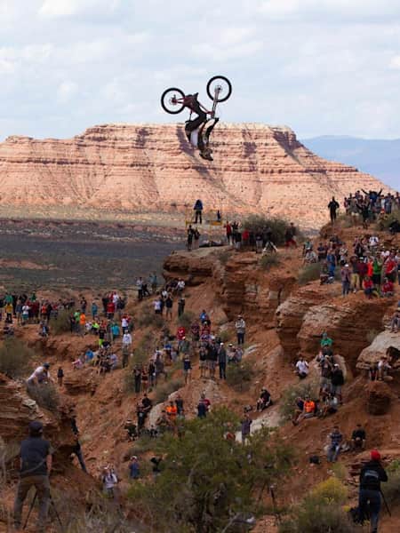 Mountain bike rider Kelly McGarry competes at Red Bull Rampage 2013 in Utah
