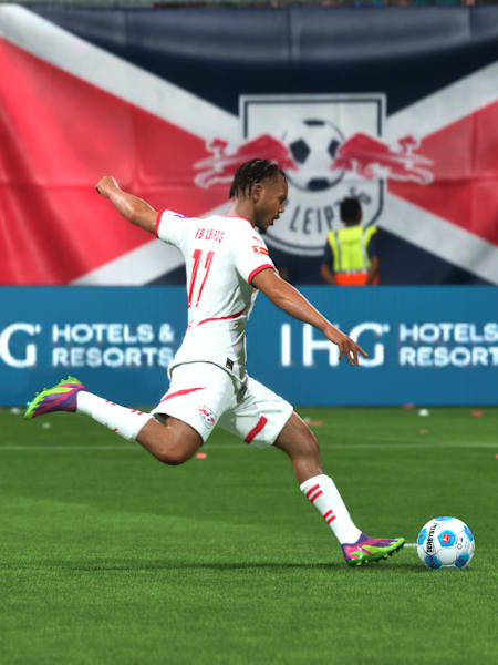 Loïs Openda justo antes de un disparo en el FC 25.