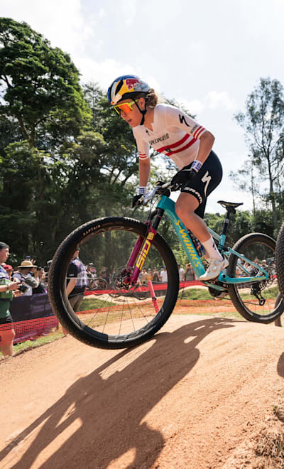 Laura Stigger performs at UCI XCC World Cup in Mairipora, Brazil on April 13, 2024.