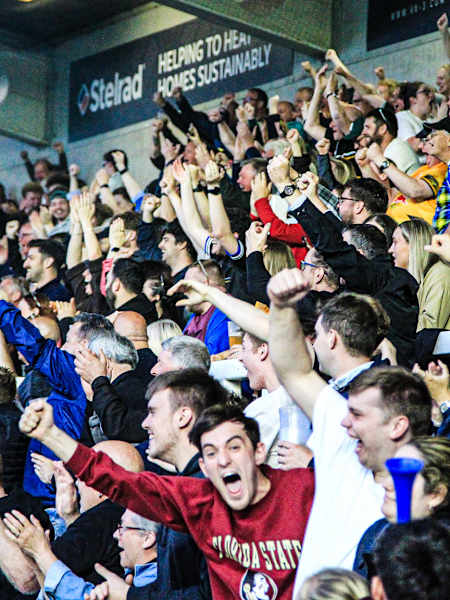 South Stand supporters celebrating last-minute winner