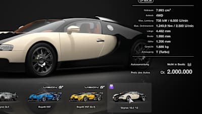 Una captura de pantalla de Gran Turismo 7 muestra el Bugatti Veyron 16.4 '13.