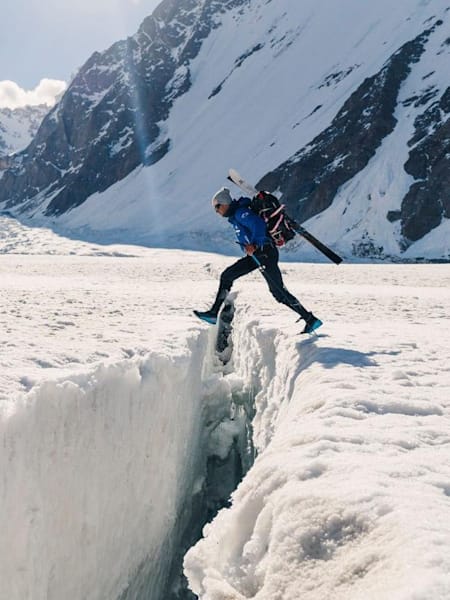 Andrzej Bargiel on his way to making history as the first person to descend K2 on skis.