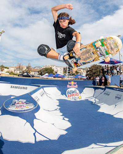 Nathan Matheron does a frontside air at Red Bull Bowl Rippers in Marseille, France on September 2, 2023