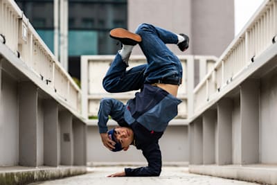 B-Boy Issin poses for a photo in Tokyo, Japan on May 8, 2023.