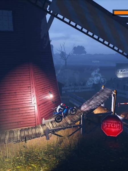 A screenshot from Trials Rising level Tilting at Windmills