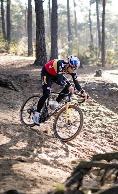 Wout van Aert training for the 2021–22 cyclocross season near his home in Herentals, Belgium, on October 28, 2021.