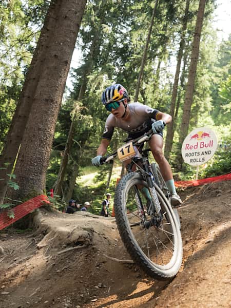 Kate Courtney performs at UCI XCO World Cup in Leogang, Austria on June 18, 2023. 
