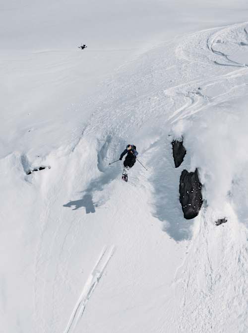 Manon Loschi carves a line at the YETI Natural Selection Ski finals in Alaska, USA. 