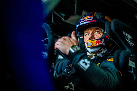 Sébastien Loeb test drives an Extreme E vehicle.
