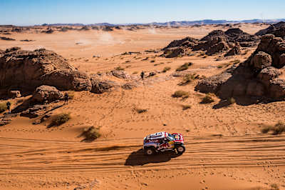 Carlos Sainz (ESP) of Bahrain JCW Team races during stage 3 of Rally Dakar 2020 at Neom, Saudi Arabia on January 7, 2020.
