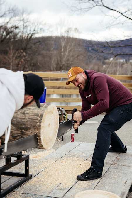 Matt Cogar does a timbersports demonstration 