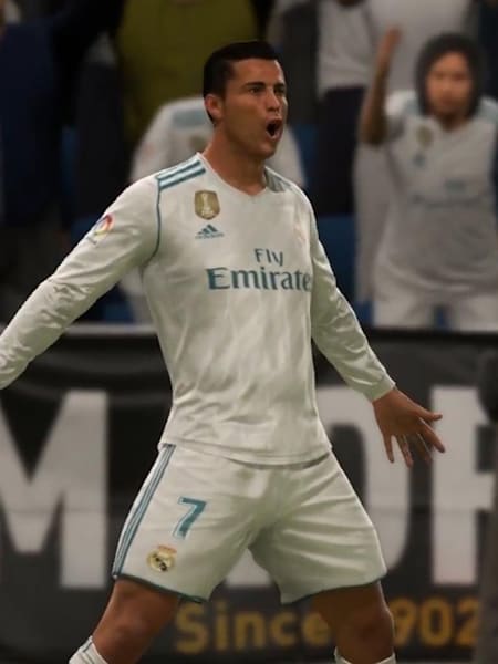 Real Madrid footballer Ronaldo celebrating in a screenshot of FIFA 18.