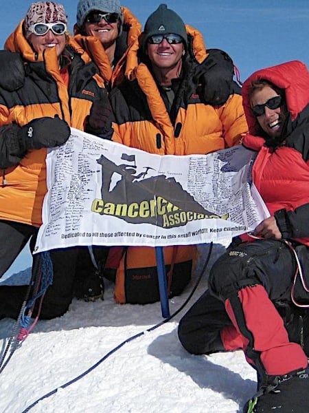 Cancer survivor and Sean Swarner and his team stand atop Denali, one of the Seven Summits