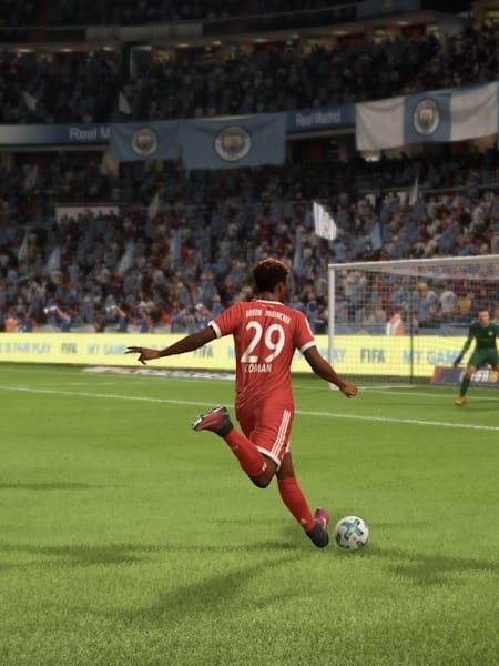 A screenshot of Bayern Munich’s Kingsley Coman trying his luck