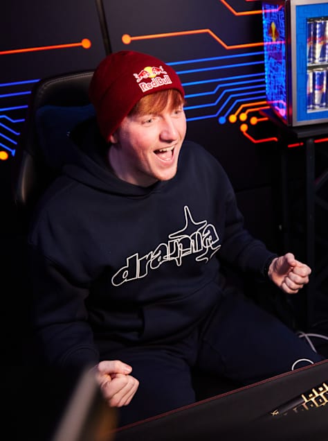 Morgan ‘Angry Ginge’ Burtwistle reacts during a Red Bull gaming stream at the studio in Milton Keynes in December 2024.