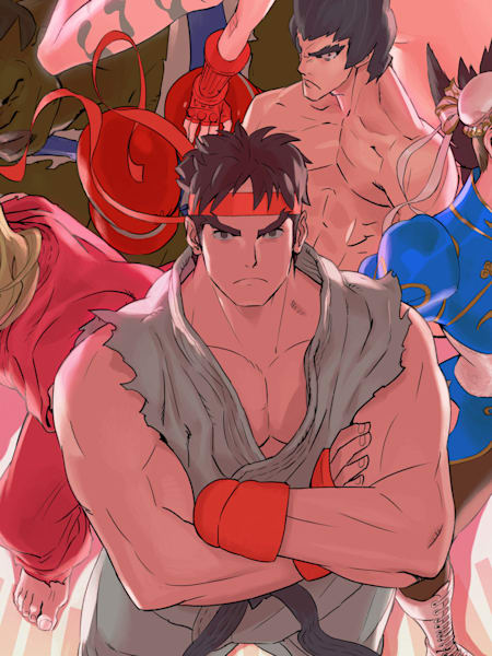 Ryu, Ken y Chun-Li posando.