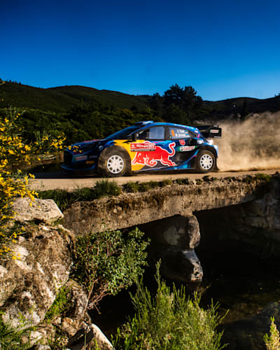 Ott Tänak and co-driver Martin Järveoja during the Rally de Portugal in Porto on May 13, 2023
