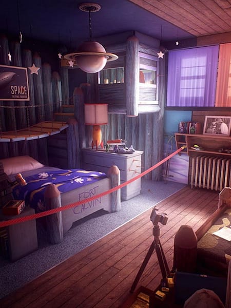 Una captura de pantalla desde el interior de la casa de What Remains of Edith Finch