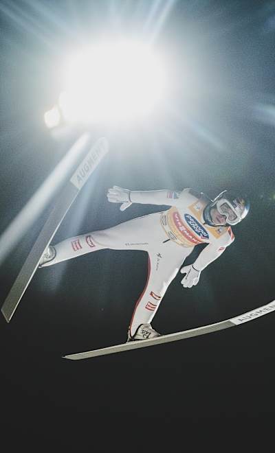 Daniel Tschofenig during the Four Hills Tournament of FIS Ski Jumping World Cup at the Paul Ausserleitner Schanze in Bischofshofen, Austria on January 6, 2025.