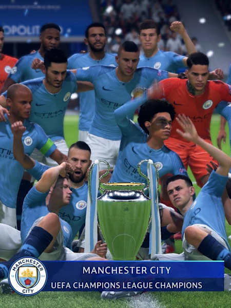 An image of Manchester City winning the Champions League in FIFA 19