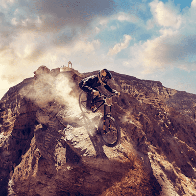 A rider in action at Red Bull Rampage, Virgin, Utah