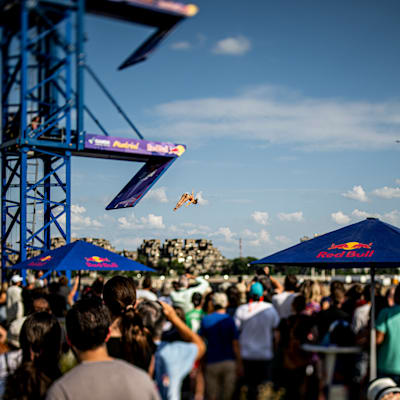 In 2024, Carlota Gonzales Pereiro dives at Red Bull Cliff Diving event in Montreal