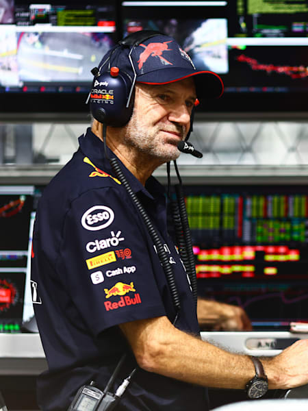 Adrian Newey, the Chief Technical Officer of Red Bull Racing looks on from the pitwall during qualifying ahead of the F1 Grand Prix of Saudi Arabia at the Jeddah Corniche Circuit on March 26, 2022. 