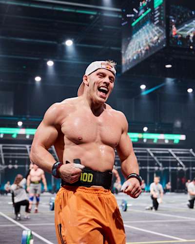 Jonne Koski celebrates just after finishing at the last heat of the World Fitness Project Finals 2025 in Copenagen, Denmark.