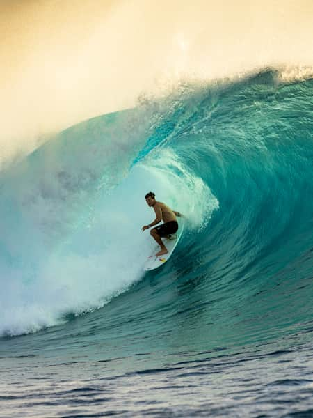 Jack Robinson rides the tube at Cloudbreak in Fiji