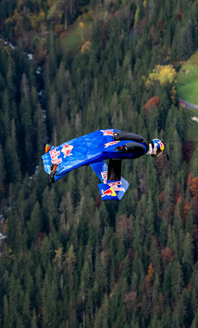 In 2024, Peter Salzmann soars in a groundbreaking wingsuit foil over Lauterbrunnen, Switzerland.