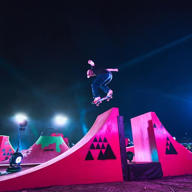A skateboarder competes at Kasso Fest Skate & Sound
