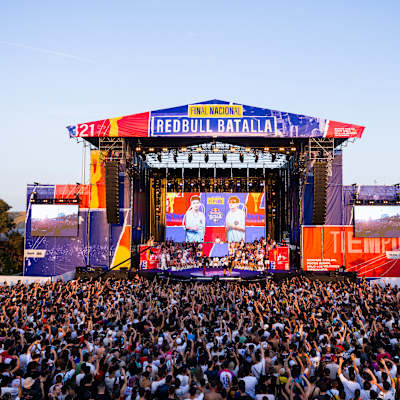 The energy is high at the Red Bull Batalla National Final 2025 in Barcelona, Spain, as a massive crowd gathers to witness the intense rap battle action live on stage