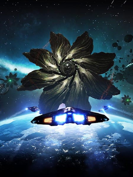 A screenshot of a Thargoids ship and a human ship