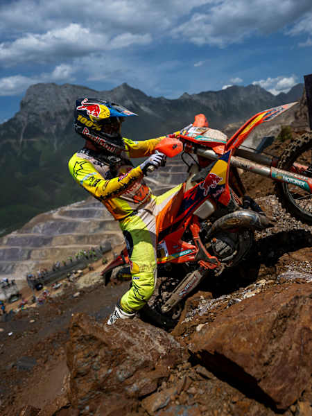 Trystan Hart conquers rugged terrain during Red Bull Erzbergrodeo 2025 in Eisenerz, Austria. 
