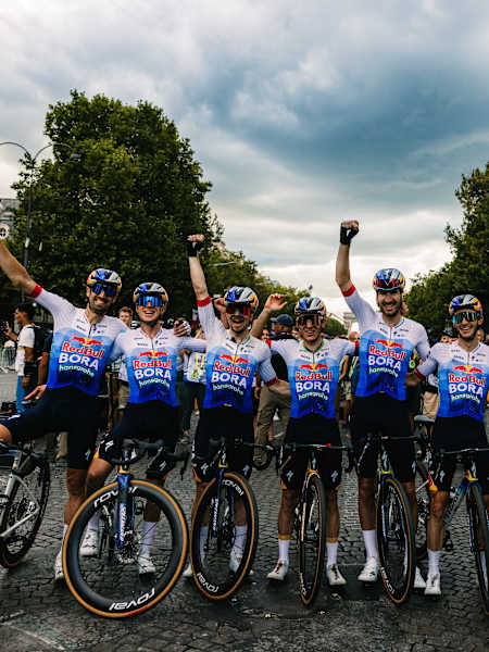 Red Bull – BORA – hansgrohe team seen after Stage 21 of the 113th Tour de France, an 89 km stage from Thoiry to Paris. 