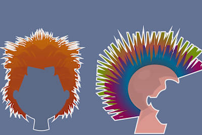 An illustration of punk-rock hairstyles of the late 1970s.